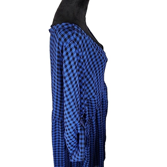 NWT - Torrid Plaid Shirt Dress Sheer w/ Liner Women Size 4 Blue Roll Tab Button - Picture 7 of 12
